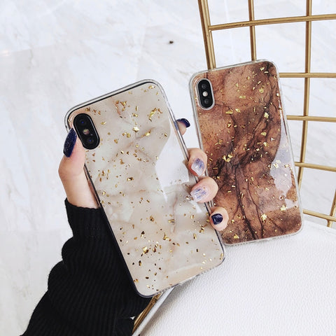 Luxury Gold Foil Bling Marble Phone Case For iPhone